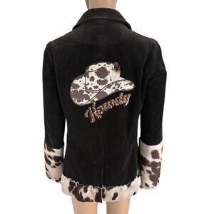 Upcycled Corduroy Blazer Cow Print Star Patch Western Boho Cowgirl Jacket Brown